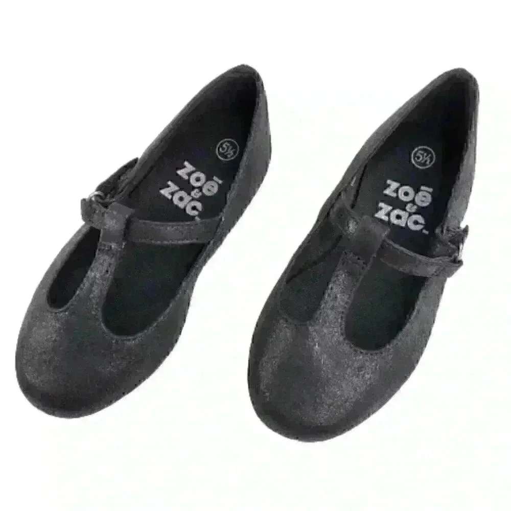 Zoe and Zac Girls' Toddler Smooth Black T-Strap